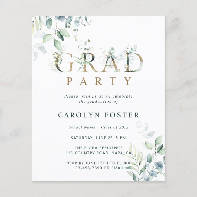 Budget Botanique Graduation Party Photo Invitation (Devant)