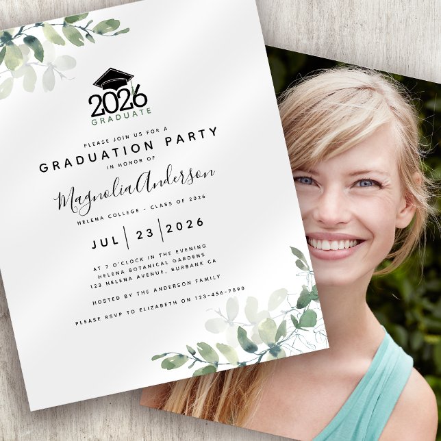 BUDGET Botanique Photo Graduation Party Invitation (Créateur téléchargé)