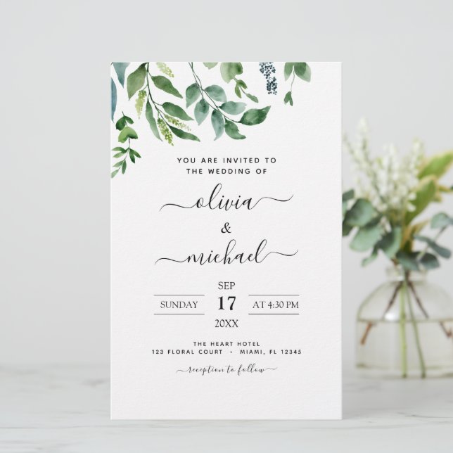 Budget Botanique Verdure Invitations de mariage (Debout devant)