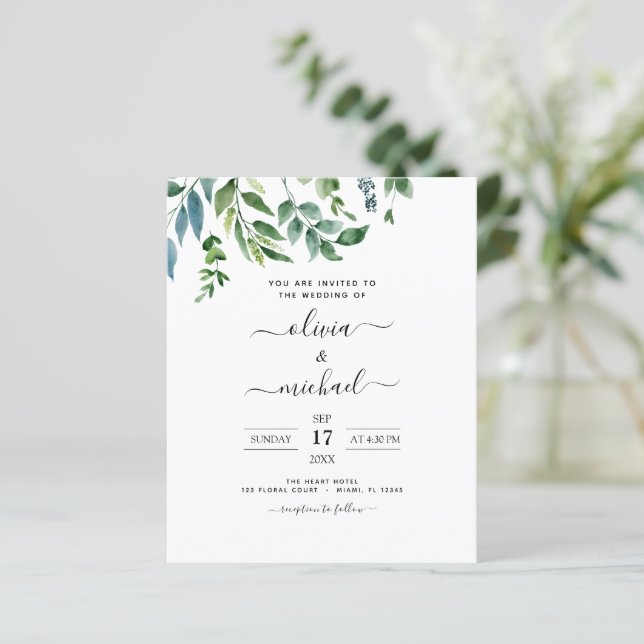 Budget Botanique Verdure Invitations de mariage (Debout devant)