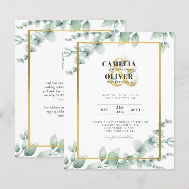 Budget Botanique Verdure Or Mariage Invitations (Devant / Derrière)