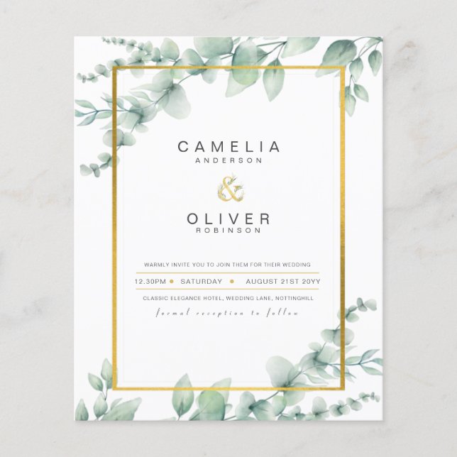 Budget Botanique Verdure Or Mariage Invitations (Devant)