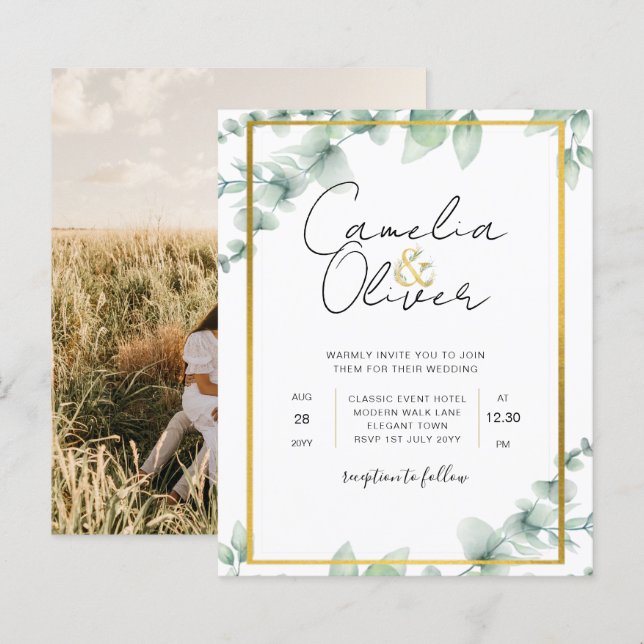 Budget Botanique Verdure Or Mariage Invitations (Devant / Derrière)