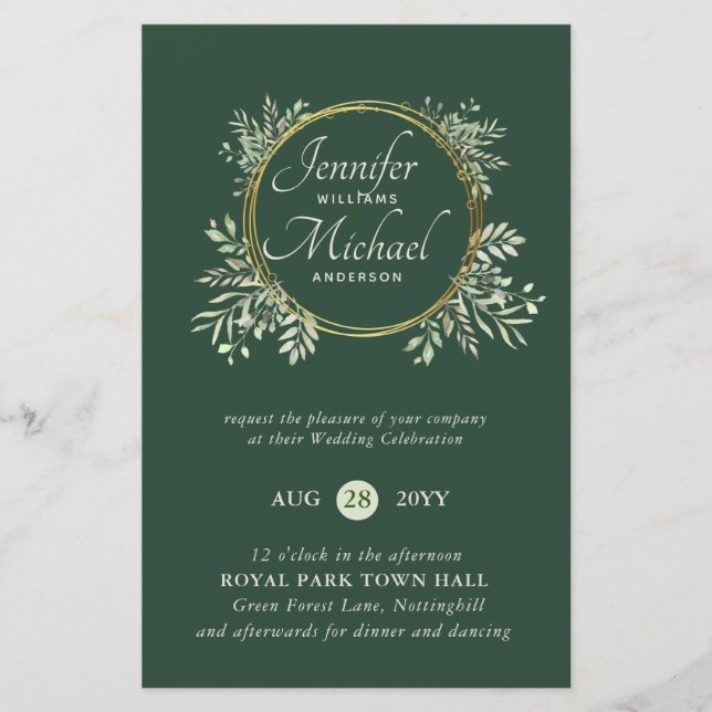 BUDGET Botanique Vert Mariage invite Trending (Devant)