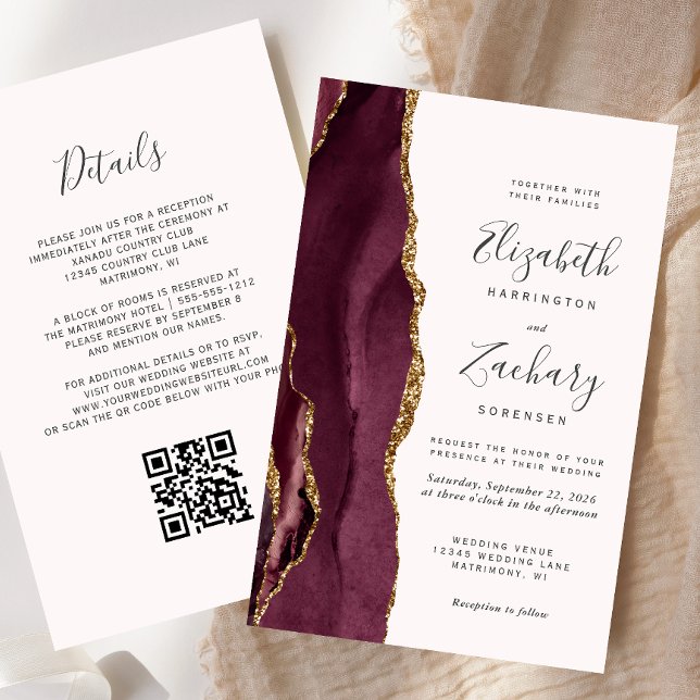 Budget Bourgogne Agate Blush QR Code Mariage (Créateur téléchargé)