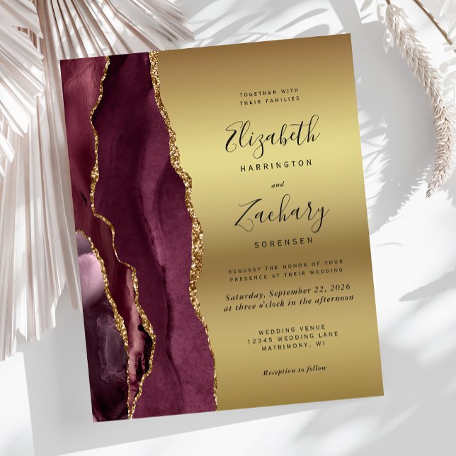 Budget Bourgogne Agate Gold Wedding Invitation (Créateur téléchargé)