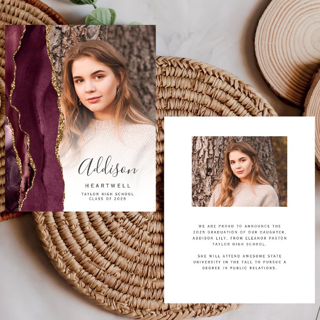 Budget Bourgogne Agate Photo Grad Faire-part (Créateur téléchargé)