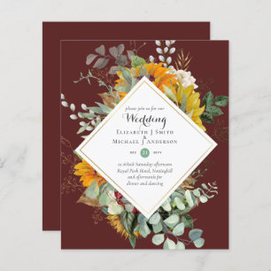 BUDGET Bourgogne Bleu FLORAL Invitations de mariag