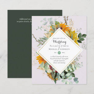 BUDGET Bourgogne Bleu FLORAL Invitations de mariag