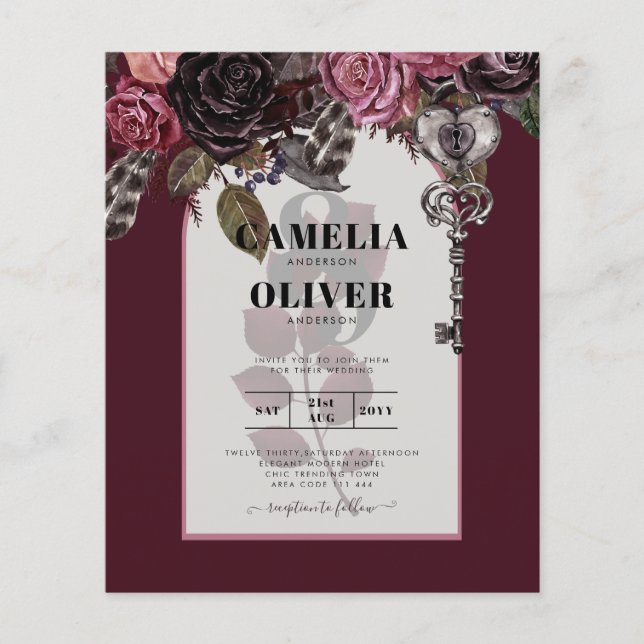 Budget Bourgogne Blush Floral Wedding Inviter SATI (Devant)