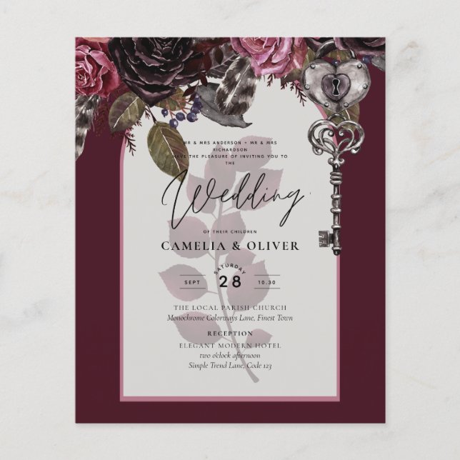 Budget Bourgogne Blush Floral Wedding Inviter SATI (Devant)