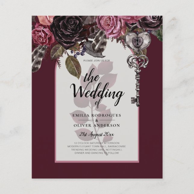 Budget Bourgogne Blush Floral Wedding Inviter SATI (Devant)
