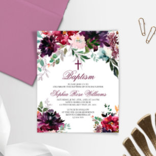 BUDGET Bourgogne Blush Girl Baptême Invitation