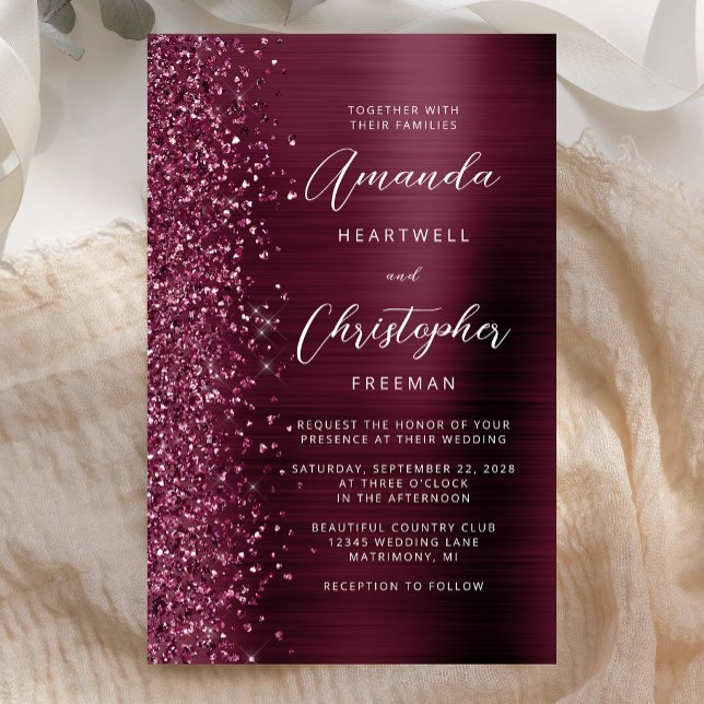 Budget Bourgogne Brossé Mariage Métal Invitation (Créateur téléchargé)