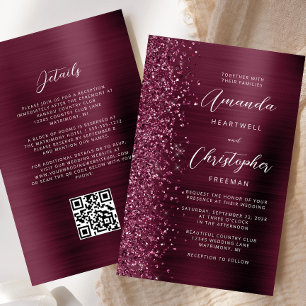 Budget Bourgogne brossé Métal QR Code Mariage