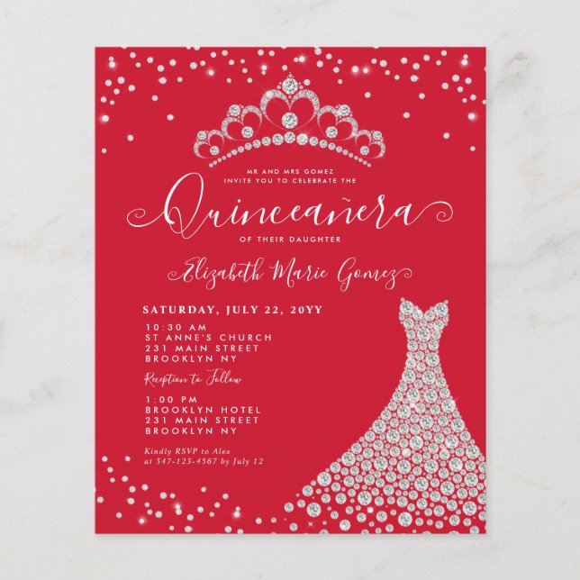 Budget Bourgogne Diamond Sparkle Glam Quinceanera (Devant)