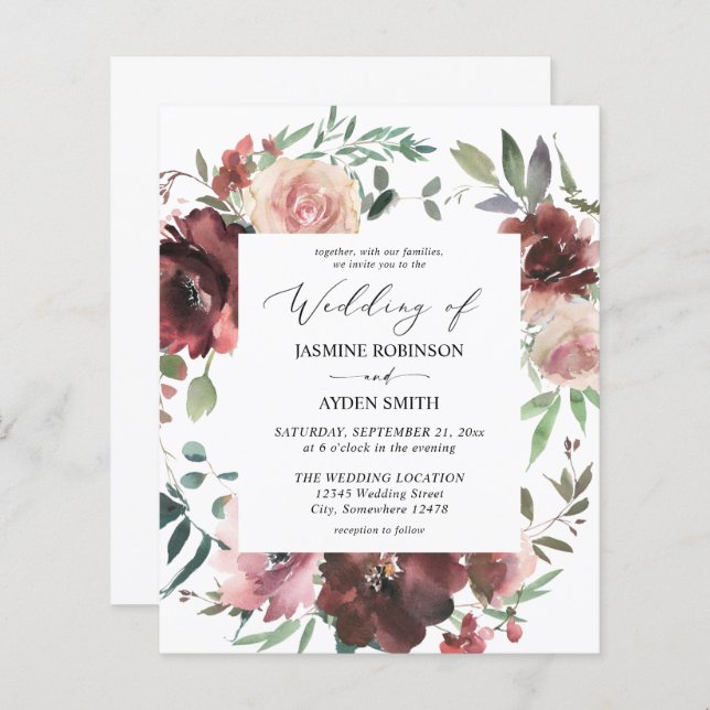 Budget Bourgogne Dusty rose Floral 5 Mariage (Devant / Derrière)