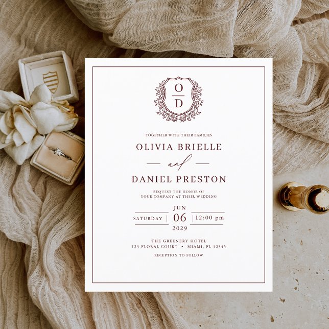 Budget Bourgogne Élégante Faire-part de mariage de (Créateur téléchargé)