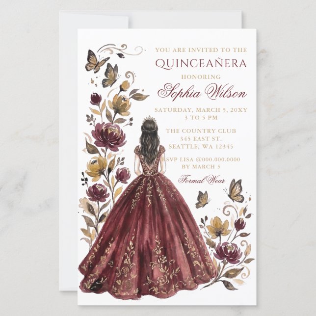 Budget Bourgogne Fleur Princesse Quinceañera (Devant)
