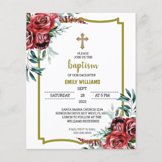 Budget Bourgogne Floral Baptême Invitation