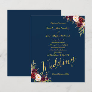 Budget Bourgogne Floral Gold Blue Wedding Invitati