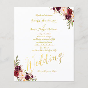 Budget Bourgogne Floral Gold Script Wedding Invita