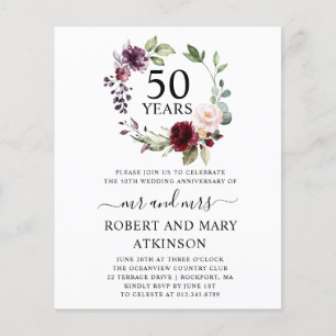 Budget Bourgogne Floral Invitation du 50e annivers