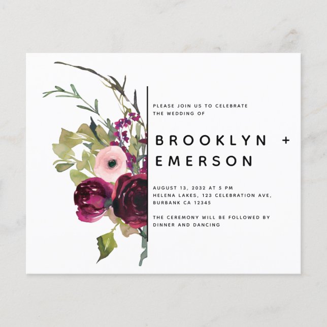 BUDGET Bourgogne Floral Moderne Mariage (Devant)