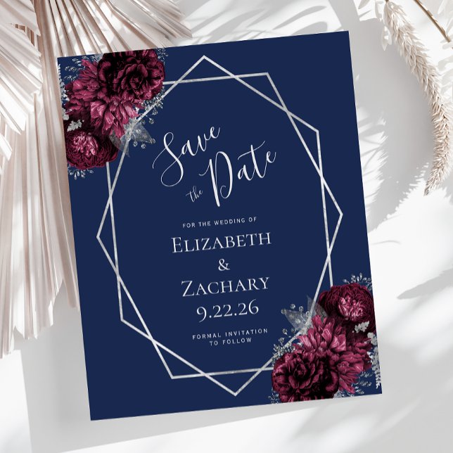 Budget Bourgogne Floral Navy Argent Enregistrer la (Créateur téléchargé)