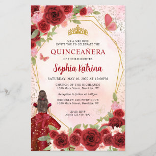 Budget Bourgogne Floral Or Princesse Quinceañera