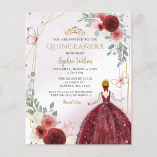 Budget Bourgogne Floral Princesse Quinceañera Invi