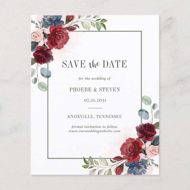 Budget Bourgogne Floral Rustic Enregistrer la date (Devant)