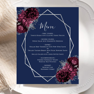 Budget Bourgogne Floral Silver Navy Menu Mariage