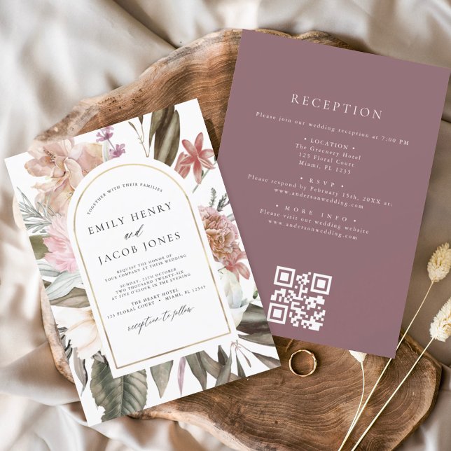 Budget Bourgogne Floral tout en un QR Code Mariage (Créateur téléchargé)