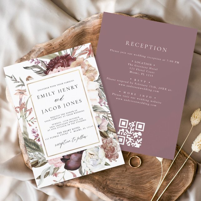 Budget Bourgogne Floral tout en un QR Code Mariage (Créateur téléchargé)