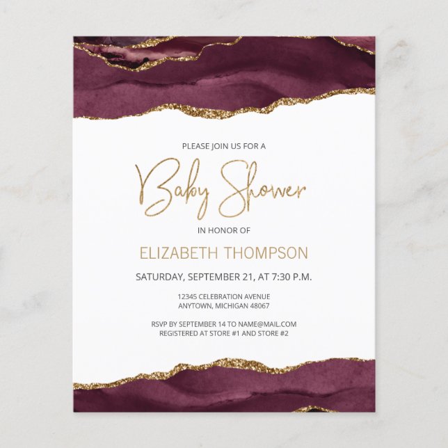 Budget Bourgogne Gold Agate Baby shower Invitation (Devant)