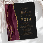 Budget Bourgogne Gold Agate Dark 50e anniversaire<br><div class="desc">Le bord gauche de cette élégante invitation moderne à la fête du 50e anniversaire comporte une bordure d'aquarelle bordeaux ornée d'une fausse parties scintillant dorée. Le texte personnalisable combine écriture manuscrite dorée, cuivre et polices italiques sur un arrière - plan noir ardoise. L'envers est assorti d'un design d'agate bordeaux et...</div>