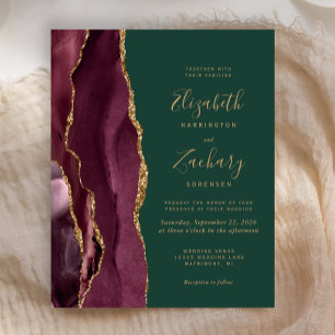 Budget Bourgogne Gold Agate Green Wedding Invitati
