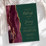 Budget Bourgogne Gold Agate Green Wedding Invitati<br><div class="desc">Le bord gauche de cette élégante faire-part de mariage moderne est orné d'une bordure en aquarelle bordeaux et d'une parties scintillant en faux or. Le texte personnalisable combine écriture manuscrite couleur or, cuivre et polices italiques sur un arrière - plan vert émeraude. L'envers est assorti d'un design d'agate bordeaux et...</div>