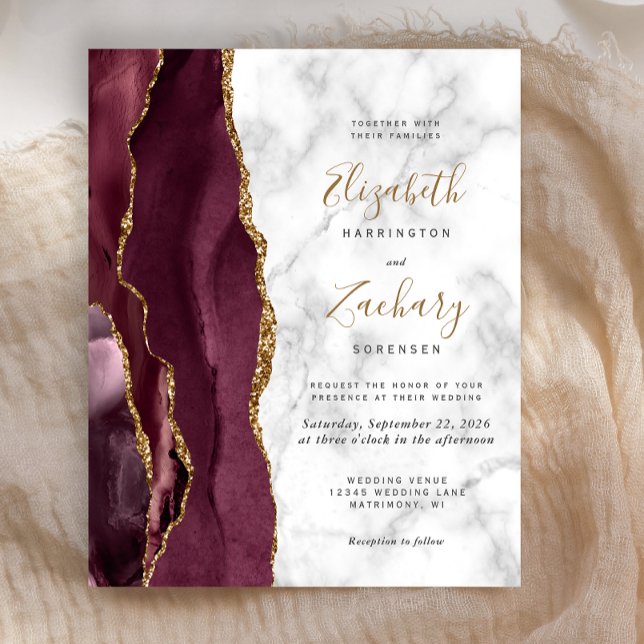 Budget Bourgogne Gold Agate Marbre Mariage Invitat (Créateur téléchargé)