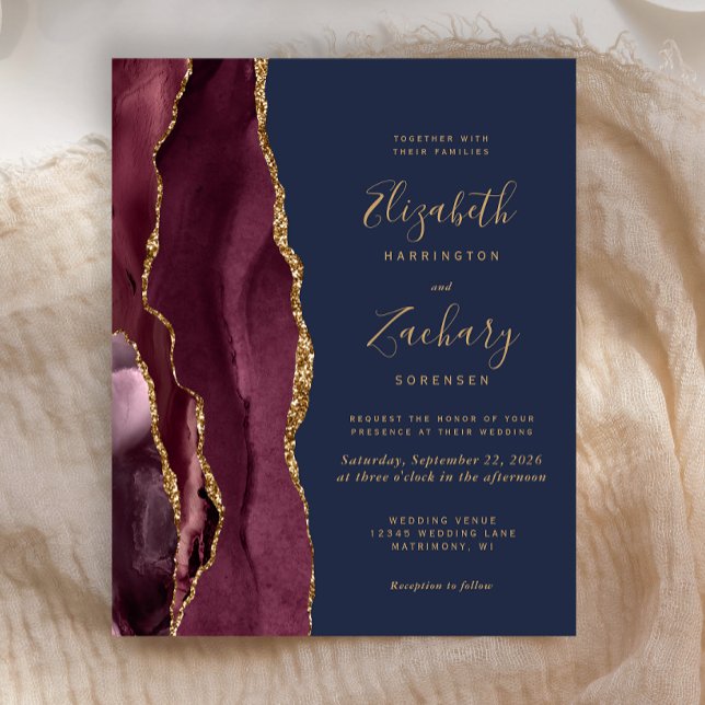 Budget Bourgogne Gold Agate Marine Wedding Invitat (Créateur téléchargé)