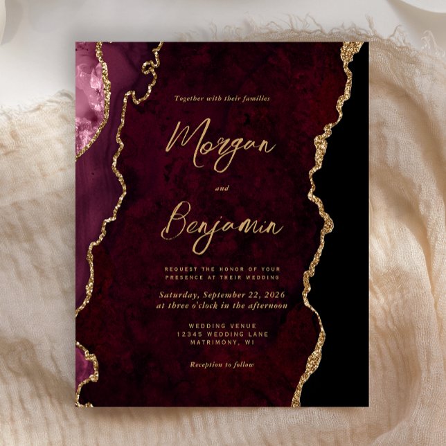 Budget Bourgogne Gold Agate Script Mariage Invitat (Créateur téléchargé)