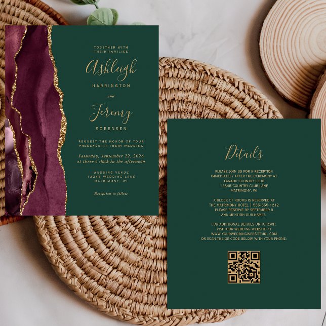 Budget Bourgogne Gold Green QR Code Mariage Invita (Créateur téléchargé)