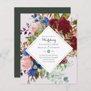 BUDGET Bourgogne Marine Floral Wedding Invitations