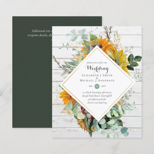 BUDGET Bourgogne Marine Floral Wedding Invitations (Devant / Derrière)