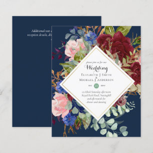 BUDGET Bourgogne Marine Floral Wedding Invitations
