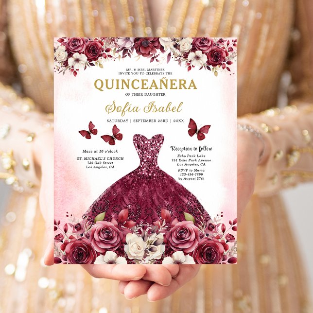 Budget Bourgogne Or Bilingue Espagnol Quinceanera (Créateur téléchargé)