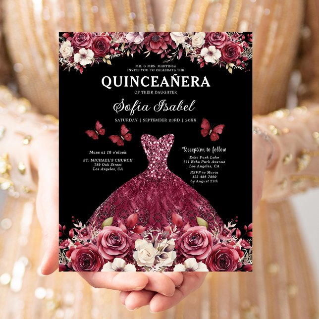 Budget Bourgogne Or Bilingue Espagnol Quinceanera (Créateur téléchargé)