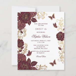 Budget Bourgogne Or Floral Papillon Sweet 16