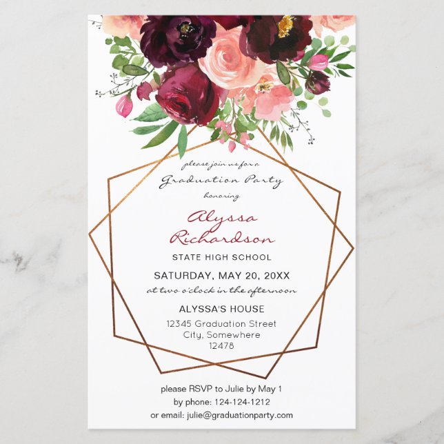 Budget Bourgogne & Pink Floral Fr Grad Party Photo (Devant)